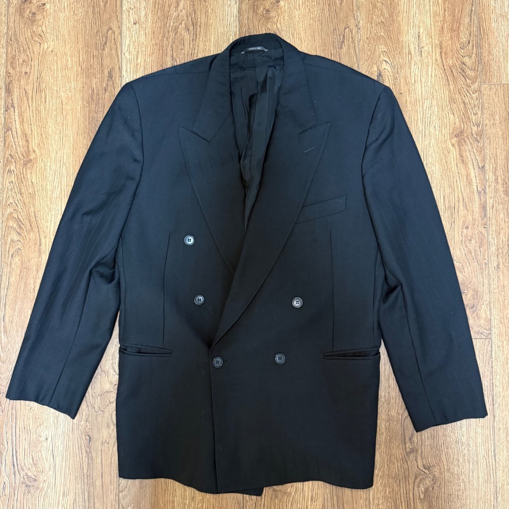 Fabio Inghirami Double Breasted wool‎ Blazer Black Pinstripe Italy Made Mens 42R